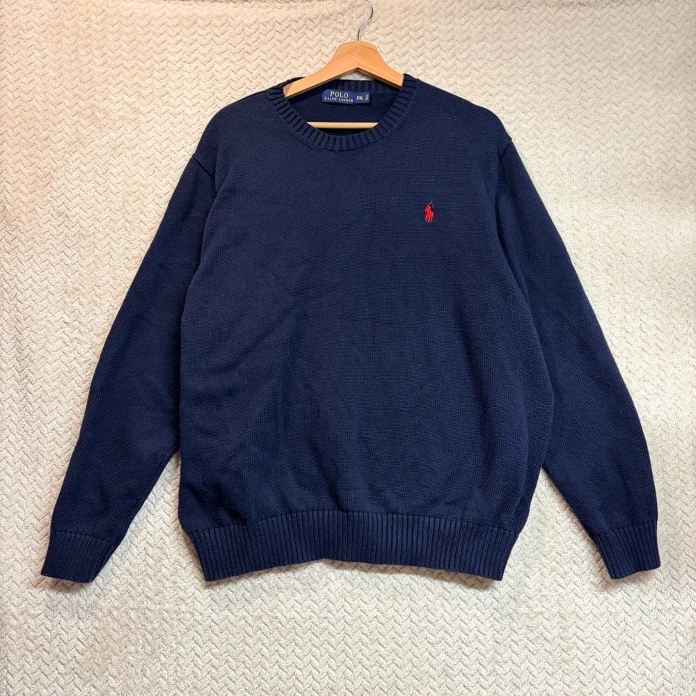 Polo by Ralph Lauren Men's XXL Classic Navy Knit Crewneck Preppy‎ Sweater
